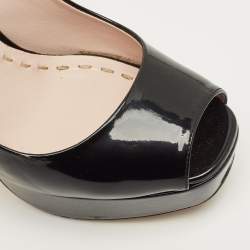 Pre Owned Miu Miu Black Patent Leather Open Toe Platform Slingback Pumps Size 35.5