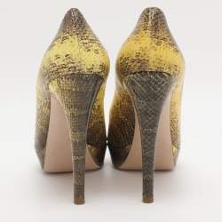 Pre Owned Miu Miu Yellow/Beige Python Embossed Leather Peep Toe Pumps Size 39.5