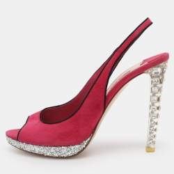 Pre Owned Miu Miu Pink Suede Crystal Heel Slingback Pumps Size 40