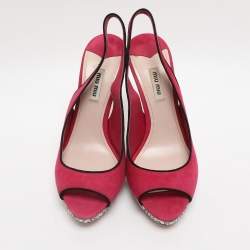Pre Owned Miu Miu Pink Suede Crystal Heel Slingback Pumps Size 40