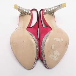 Pre Owned Miu Miu Pink Suede Crystal Heel Slingback Pumps Size 40