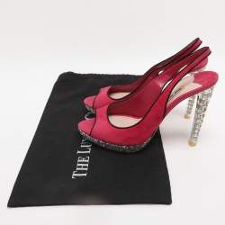 Pre Owned Miu Miu Pink Suede Crystal Heel Slingback Pumps Size 40