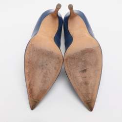 Pre Owned Miu Miu Blue Leather Pointed Toe Pumps Size 38.5