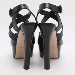 Pre Owned Miu Miu Black Leather Platform Ankle Strap Sandals Size 35