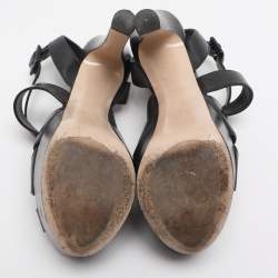 Pre Owned Miu Miu Black Leather Platform Ankle Strap Sandals Size 35