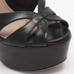 Pre Owned Miu Miu Black Leather Platform Ankle Strap Sandals Size 35