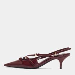 Pre Owned Miu Miu Burgundy Patent Leather Pointed Toe Buckle Slingback Pumps Size 38