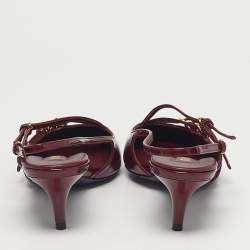 Pre Owned Miu Miu Burgundy Patent Leather Pointed Toe Buckle Slingback Pumps Size 38