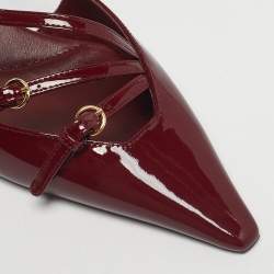 Pre Owned Miu Miu Burgundy Patent Leather Pointed Toe Buckle Slingback Pumps Size 38