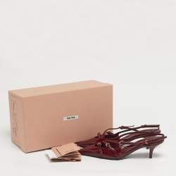 Pre Owned Miu Miu Burgundy Patent Leather Pointed Toe Buckle Slingback Pumps Size 38