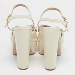 Pre Owned Miu Miu Cream Python Leather Crystal Embellish Platform Ankle Strap Sandals Size 36.5