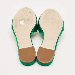 Pre Owned Miu Miu Green Satin Crystal Embellish Flat Slide Size 37.5