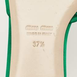 Pre Owned Miu Miu Green Satin Crystal Embellish Flat Slide Size 37.5
