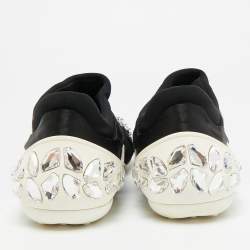 Pre Owned Miu Miu Black Elastic and Nylon Crystal Embellished Slip On Sneakers Size 38