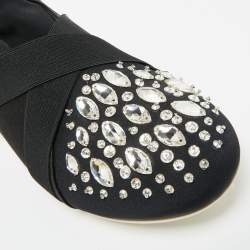 Pre Owned Miu Miu Black Elastic and Nylon Crystal Embellished Slip On Sneakers Size 38