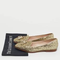 Pre Owned حذاء لوفرز ميو ميو جلد ذهبي مع فيونكة مقاس 38.5