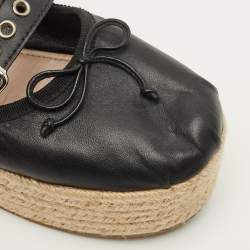 مملوكة مسبقًا حذاء إسحاق إسبادريل ميو ميو جلد أسود سير داخلي باليرينا منصة مقاس 40