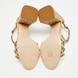 Pre Owned Miu Miu Crystal Embellished Size 38.5 Gold Glitter T-Strap Sandals