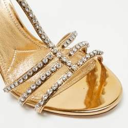Pre Owned Miu Miu Crystal Embellished Size 38.5 Gold Glitter T-Strap Sandals