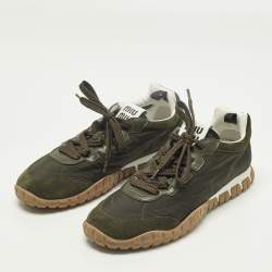 Pre Owned Miu Miu Tyre Size 40 Green/White Nylon and Suede Low Top Sneakers