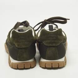 Pre Owned Miu Miu Tyre Size 40 Green/White Nylon and Suede Low Top Sneakers