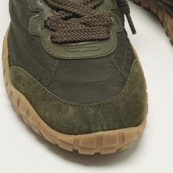 Pre Owned Miu Miu Tyre Size 40 Green/White Nylon and Suede Low Top Sneakers