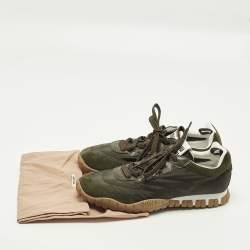 Pre Owned Miu Miu Tyre Size 40 Green/White Nylon and Suede Low Top Sneakers