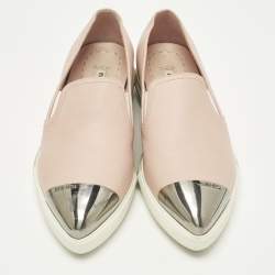 Pre Owned Miu Miu Size 38.5 Beige Leather Slip On Cap Toe Sneakers