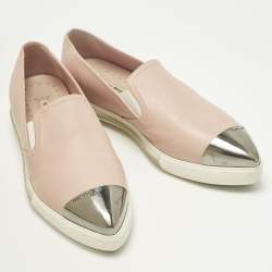 Pre Owned Miu Miu Size 38.5 Beige Leather Slip On Cap Toe Sneakers