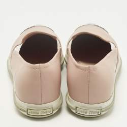 Pre Owned Miu Miu Size 38.5 Beige Leather Slip On Cap Toe Sneakers