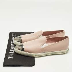 Pre Owned Miu Miu Size 38.5 Beige Leather Slip On Cap Toe Sneakers