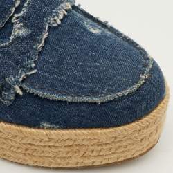 Pre Owned Miu Miu Size 37.5 Blue Denim Penny Loafer Platform Espadrille Loafers