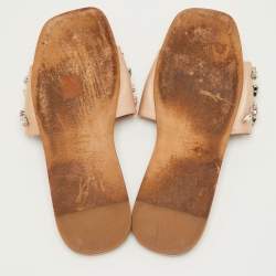 مملوكة مسبقًا Miu Miu Size 37.5 Beige Crystal Embellished Satin Flat Sandals