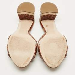 Pre Owned Miu Miu Size 39.5 Brown Crocodile Leather Crystal Embellished Slide Sandals   