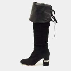 مملوكة مسبقًا Miu Miu Size 40 Black Suede Crystal Embellished  Knee Length Boots