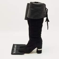 مملوكة مسبقًا Miu Miu Size 40 Black Suede Crystal Embellished  Knee Length Boots