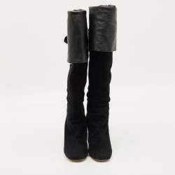 مملوكة مسبقًا Miu Miu Size 40 Black Suede Crystal Embellished  Knee Length Boots