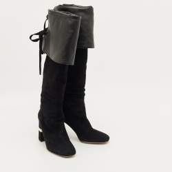 مملوكة مسبقًا Miu Miu Size 40 Black Suede Crystal Embellished  Knee Length Boots