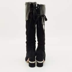 مملوكة مسبقًا Miu Miu Size 40 Black Suede Crystal Embellished  Knee Length Boots