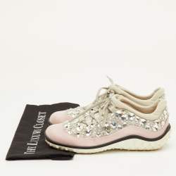 مملوكة مسبقًا Miu Miu Astro Size 38 Light Pink/Grey Fabric Crystal Embellished Low Top Sneakers