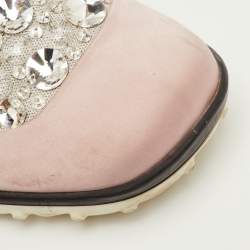مملوكة مسبقًا Miu Miu Astro Size 38 Light Pink/Grey Fabric Crystal Embellished Low Top Sneakers