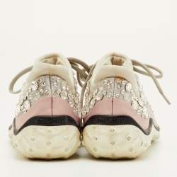 مملوكة مسبقًا Miu Miu Astro Size 38 Light Pink/Grey Fabric Crystal Embellished Low Top Sneakers