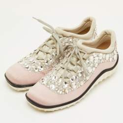 مملوكة مسبقًا Miu Miu Astro Size 38 Light Pink/Grey Fabric Crystal Embellished Low Top Sneakers