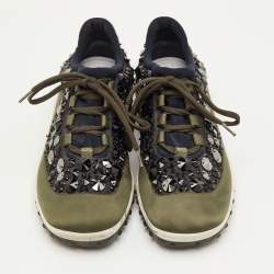 مملوكة مسبقًا حذاء رياضي ميو ميو قماش متنوع الألوان مزخرف بالكريستال منخفص العنق مقاس 38