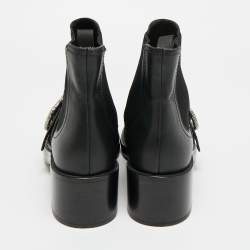 مملوكة مسبقًا Miu Miu Size 39 Black Leather Crystal Embellished Buckle Ankle Length Boots