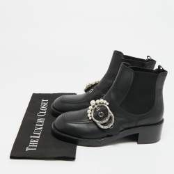 مملوكة مسبقًا Miu Miu Size 39 Black Leather Crystal Embellished Buckle Ankle Length Boots