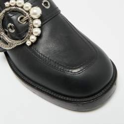 مملوكة مسبقًا Miu Miu Size 39 Black Leather Crystal Embellished Buckle Ankle Length Boots
