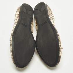 Pre Owned Miu Miu Size 41 Brown/Beige  Python Embossed  Crystal Embellished Scrunch Ballet Flats