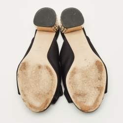 Pre Owned Miu Miu Size 39.5 Black Satin Bow Crystal Embellished Block Heel Slide Sandals