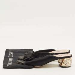 Pre Owned Miu Miu Size 39.5 Black Satin Bow Crystal Embellished Block Heel Slide Sandals